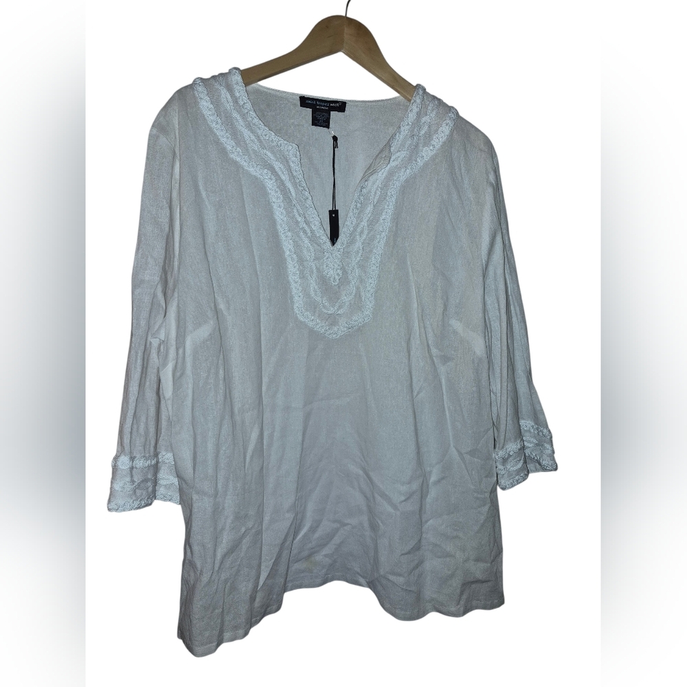 Women's Saint Tropez West White Linen Blend Lace-Trimmed Women's Tunic Size 3X